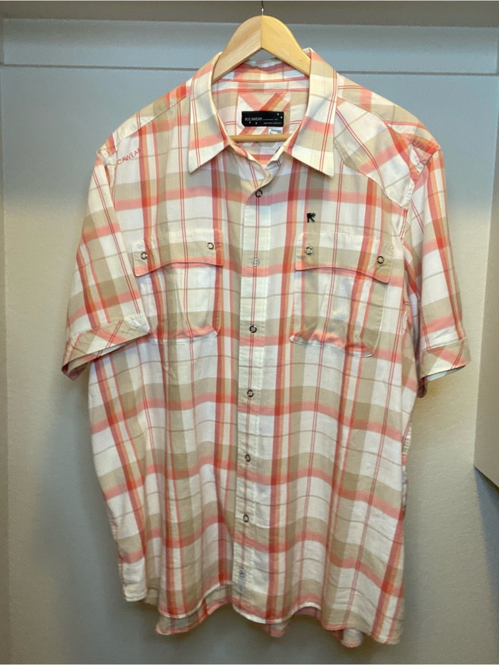 Rocawear Coral and Cream Plaid Short-Sleeve Button-Down